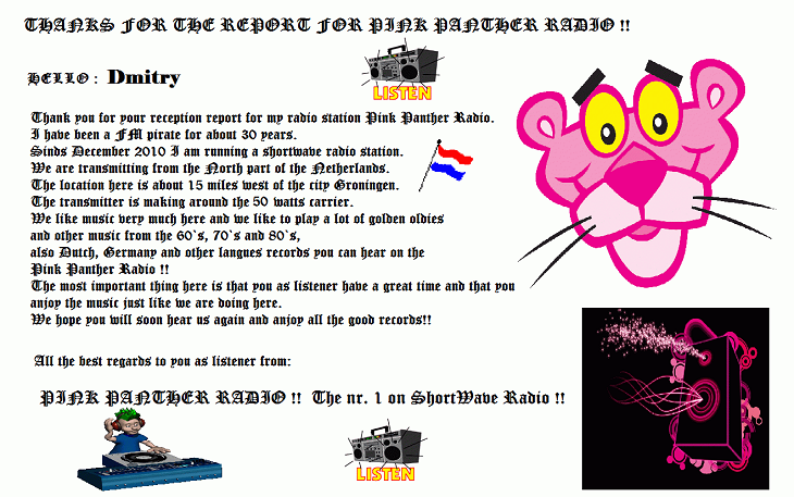 Pink Panther Radio Info.