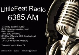 e-QSL Little Feat Radio Великобритания Май 2016 года