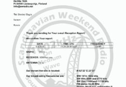 e-QSL Scandinavian Weekend Radio Финляндия 06 августа 2016 года