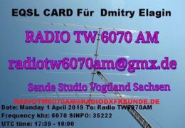 e-QSL Radio TW6070AM Германия Апрель 2019 года