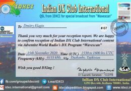 e-QSL Indian DX Club International AWR Wavescan Ноябрь 2020 года