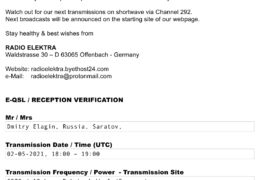 e-QSL Radio Elektra Германия Май 2021 года